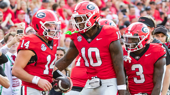 Georgia players celebrate during a recent win over Ole Miss