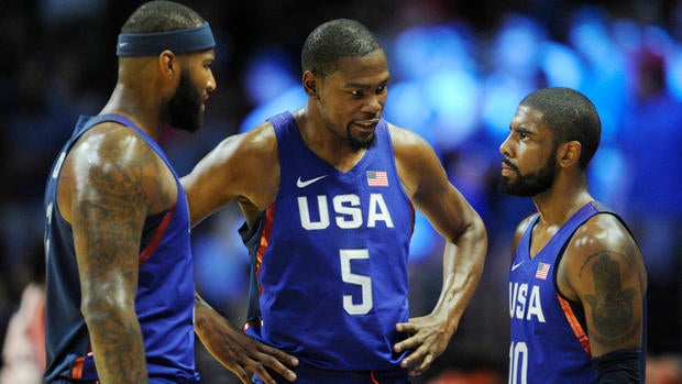 Kevin Durant, DeMarcus Cousins, Kyrie Irving with Team USA