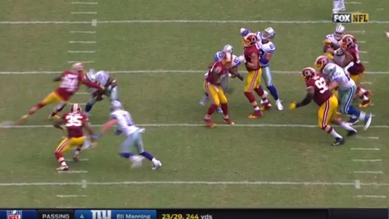 WATCH: Josh Norman uses the 'Peanut punch' to strip Ezekiel Elliott