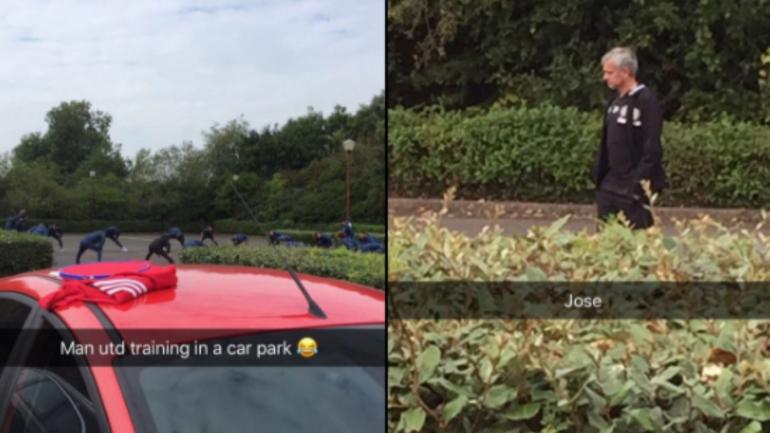 LOOK: Mourninho, Manchester United players warm up for EFL game in parking lot