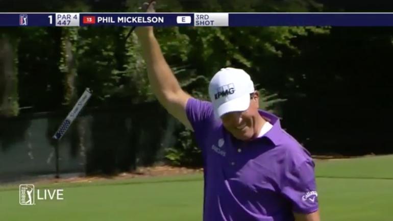 WATCH: Mickelson gives classic reaction after making longest putt of season