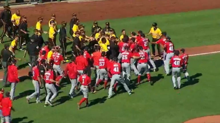 WATCH: Benches clear between Nationals, Pirates after Bryce Harper injures hand