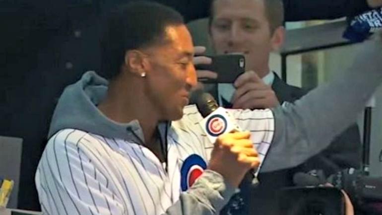 Scottie Pippen struggles singing 'Take Me Out to the Ball Game' at Cubs game