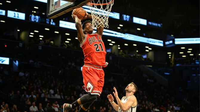 Jimmy Butler dunks in Brooklyn