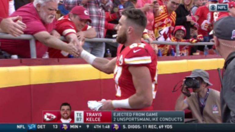 Chiefs' Travis Kelce gets into flag battle with official and gets ejected for it