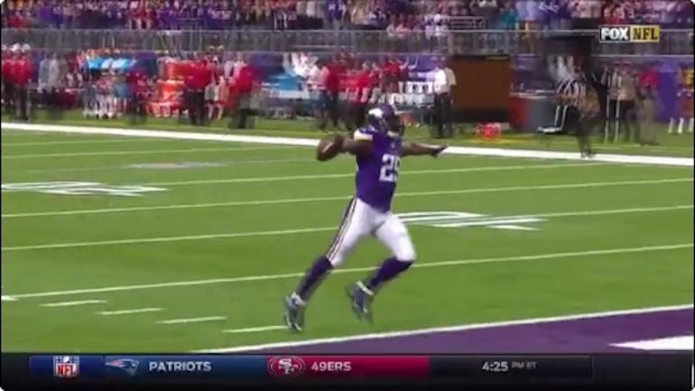 WATCH: Xavier Rhodes picks off Carson Palmer, takes it 100 yards to the house