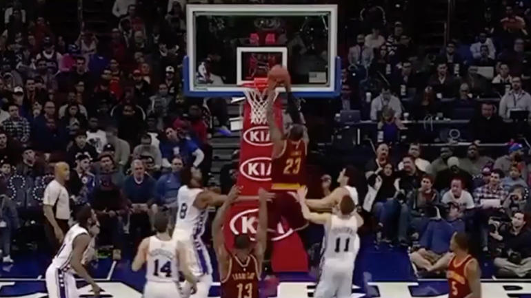 WATCH: LeBron sneaks by Sixers with putback dunk on missed free throw