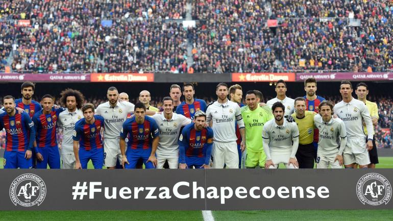 Messi, Ronaldo, Barcelona and Real Madrid honor Chapecoense before El Clasico