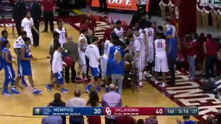 WATCH: OU embodies sportsmanship as Memphis' Rykhoek is stretchered off court
