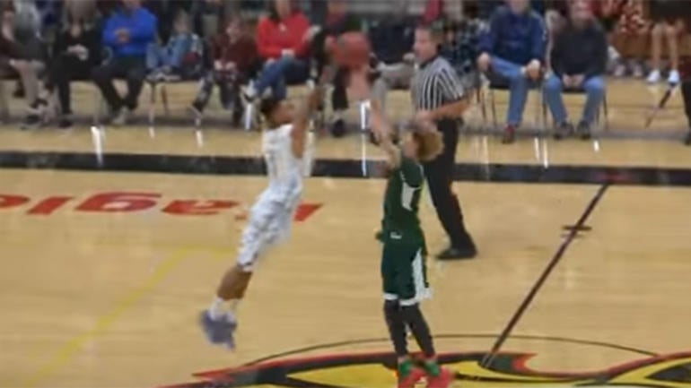 WATCH: LaMelo Ball, brother of UCLA's Lonzo Ball, has half-court shot rejected