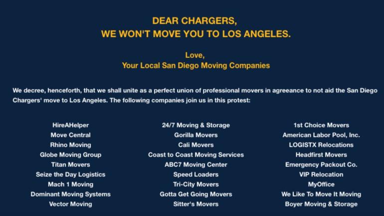 San Diego moving companies unite, refuse to help Chargers relocate
