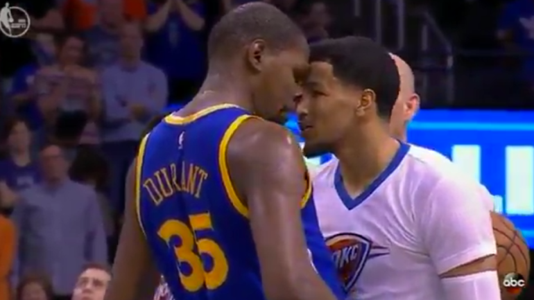 WATCH: After Westbrook jawing, Durant and Roberson butt heads in OKC