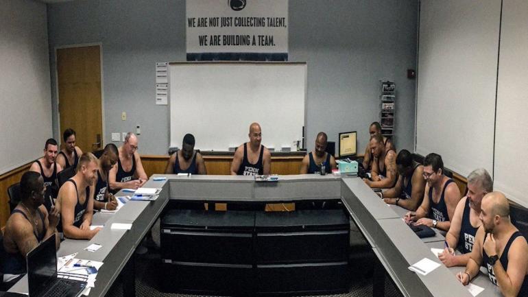 LOOK: James Franklin, Penn State coaches one-up Mike Gundy with wrestling singlets