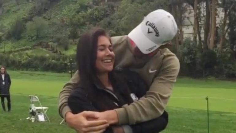 WATCH: Golfer hugs girlfriend after drilling her with a shot off the tee