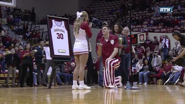 WATCH: Indiana's Collin Hartman proposes to cheerleader girlfriend after senior night win