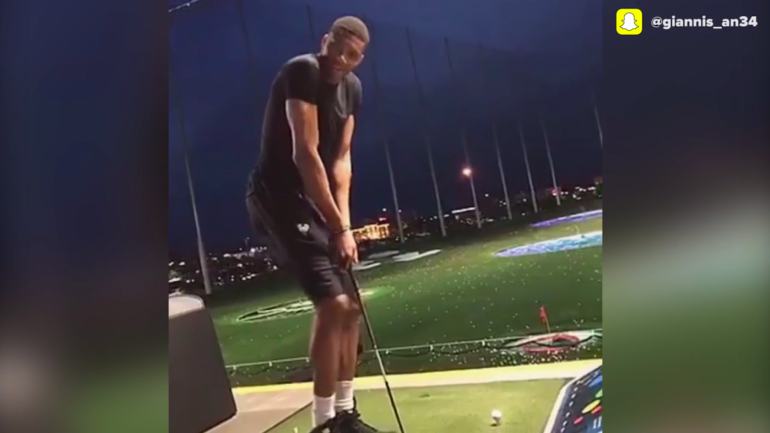 WATCH: Giannis Antetokounmpo shows off golf swing, says he'll stick with basketball