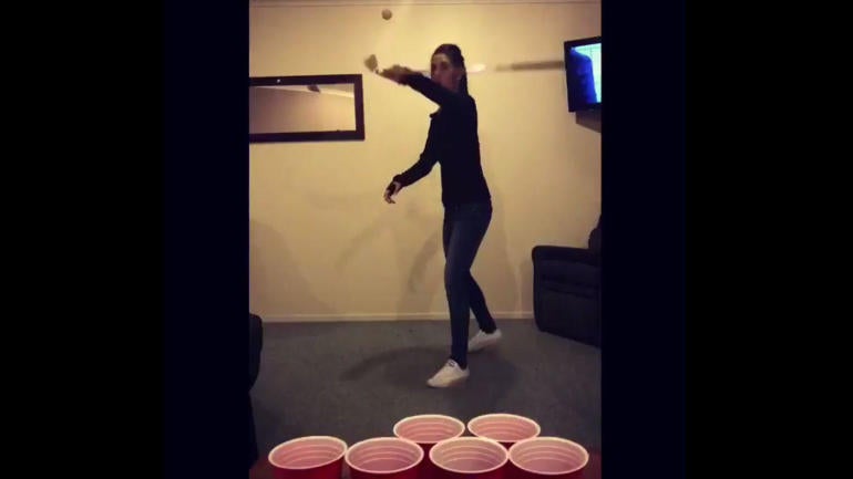 WATCH: Female golfer breaks out some unreal beer pong trick shots with an iron