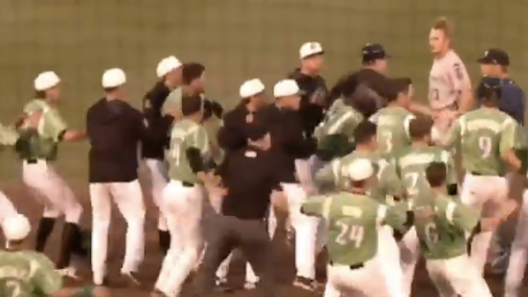 WATCH: A minor-league brawl that includes a player throwing baseballs