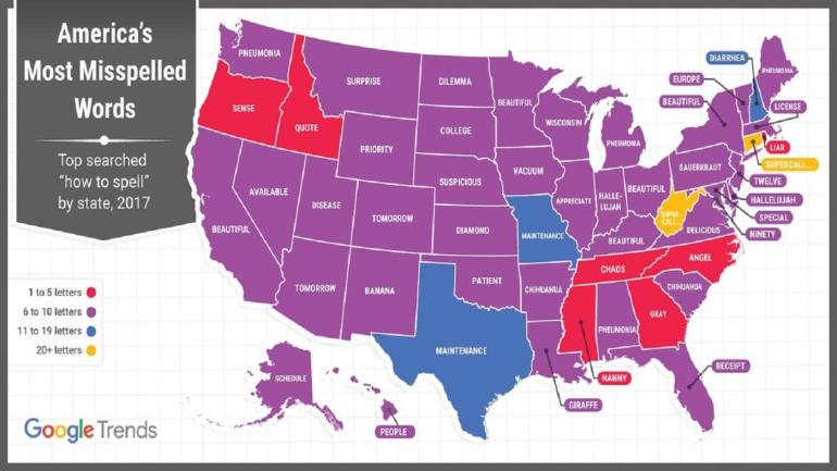 Scripps Spelling Bee: The most misspelled words by state according to Google
