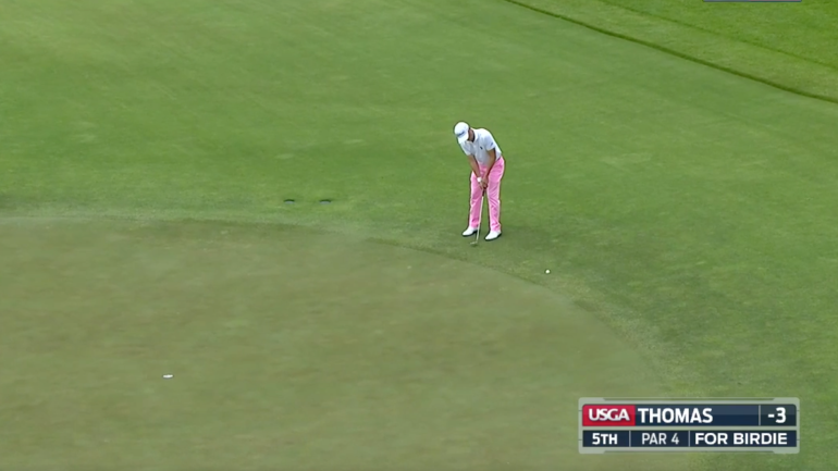 WATCH: Justin Thomas hits absurd, winding birdie putt turned away from cup