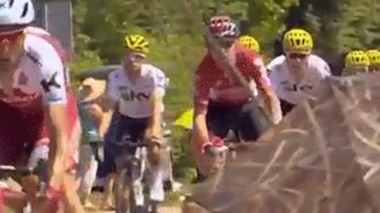 WATCH: Giant rogue umbrella tries to take out the peloton at Tour de France