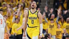 Tyrese Haliburton flying out fan who got hit with trash for wearing his jersey at MSG for Knicks-Pacers Game 4