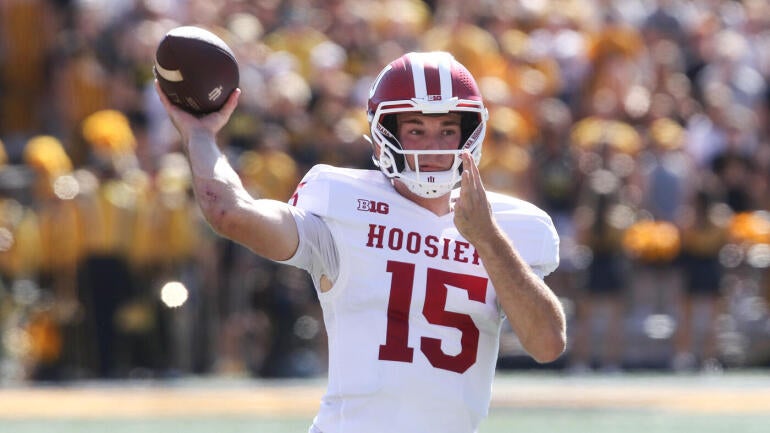Indiana's Fernando Mendoza throws a pass in a Hoosiers game.