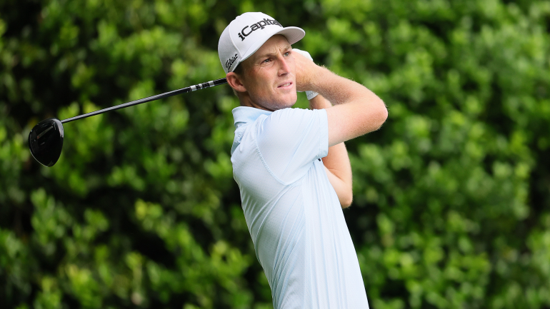 Will Zalatoris drives off a tee during a PGA Tour event in the 2025 season