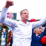 Lane Kiffin celebrates after Ole Miss' big win over Oklahoma in Week 9