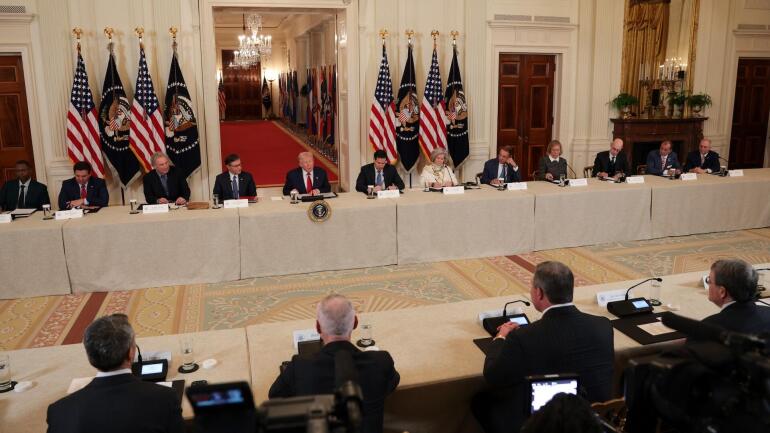 President Trump Participates In A Saving College Sports Roundtable In The East Room