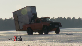 Watch Crazy Ice Fisherman Hauls Big Fish House in Small Pickup Video on