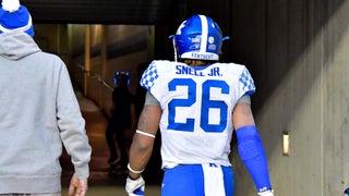 October 28, 2017: Kentucky's Benny Snell Jr. #26 jumps into the arms of  C.J. Snell #87 to celebrate a touchdown during the NCAA football game  between the Tennessee Volunteers and the Kentucky