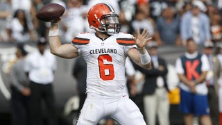 Baker Mayfield of the Cleveland Browns drops back to pass in the