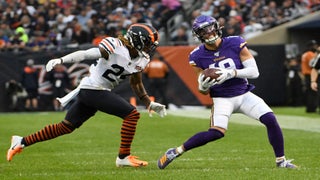 September 29, 2019: Chicago, Illinois, U.S. - Vikings #19 Adam Thielen  reaches for the ball during the