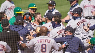 Oakland Athletics center fielder Ramon Laureano cannot catch a single hit  by Houston Astros' Aledmys Diaz during the fifth inning of a baseball game  in Oakland, Calif., Friday, July 8, 2022. (AP