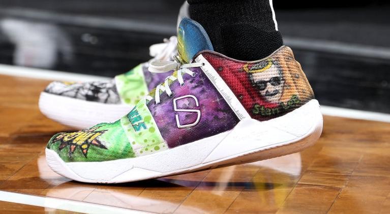 NBA Player Spencer Dinwiddie Wears Custom Marvel Shoes to Honor Stan Lee