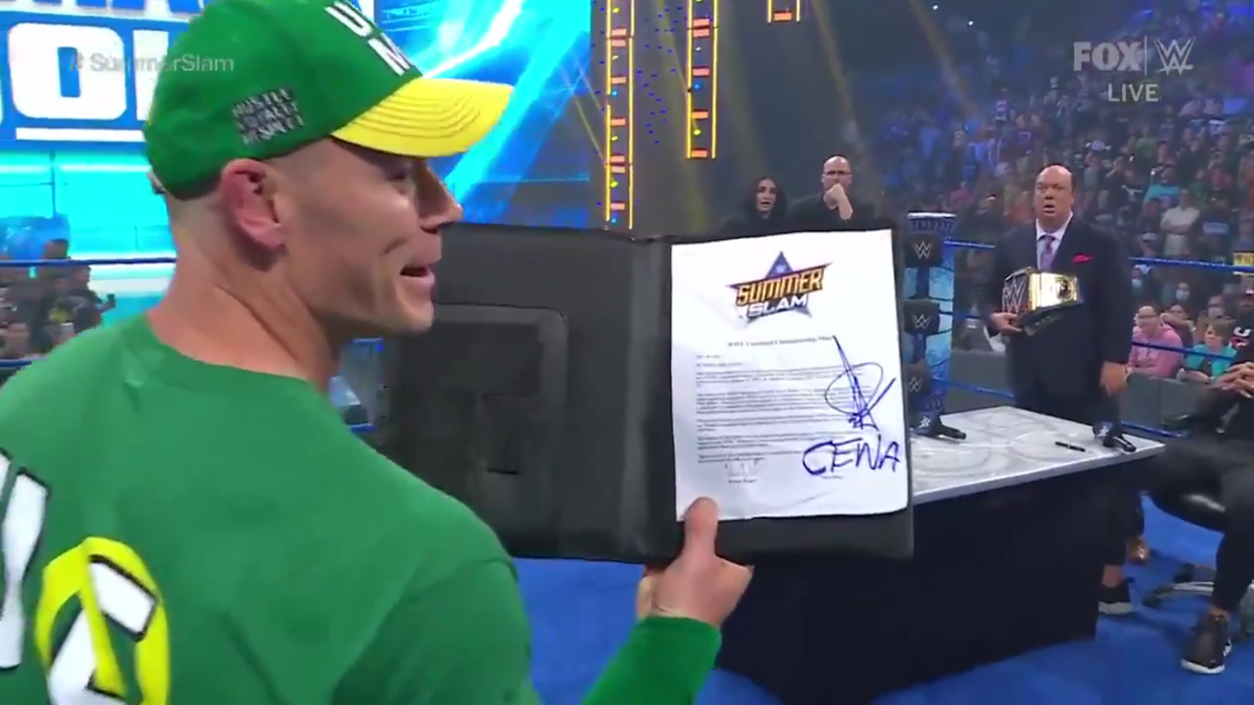 Wwe Smackdown Results Recap Grades John Cena Steals Contract To Face Roman Reigns At Summerslam Cbssports Com