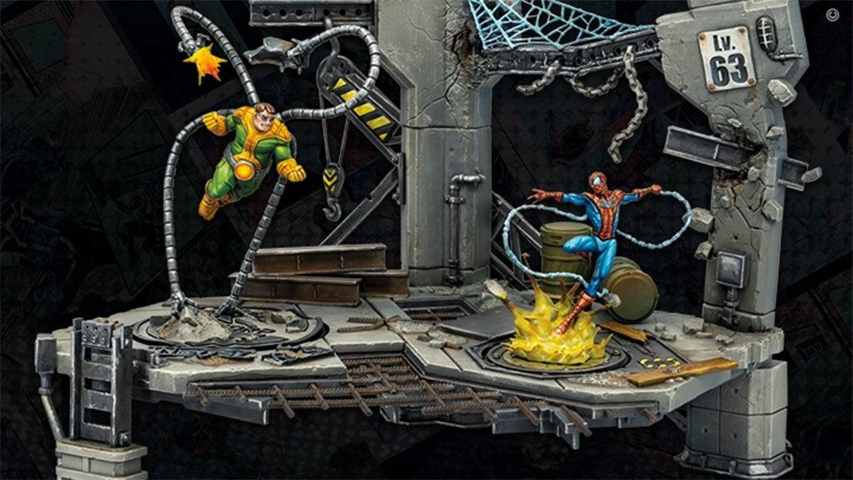 Painéis rivais do Asmodee Marvel Crisis Protocol: Spider-Man vs Doctor  Octopus Board Game em inglês