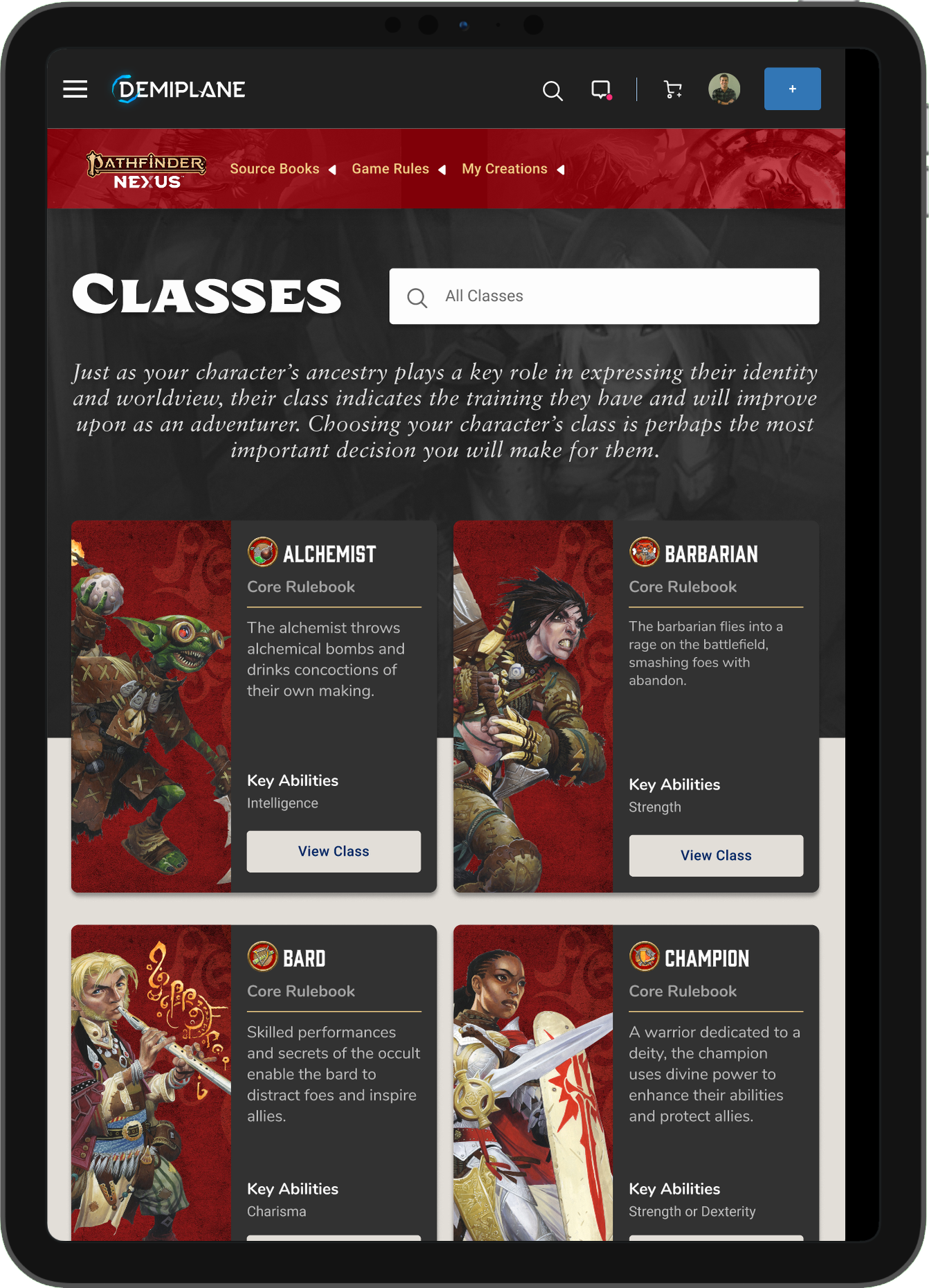 demiplane-pathfinder-nexus-class-listing-tablet.png