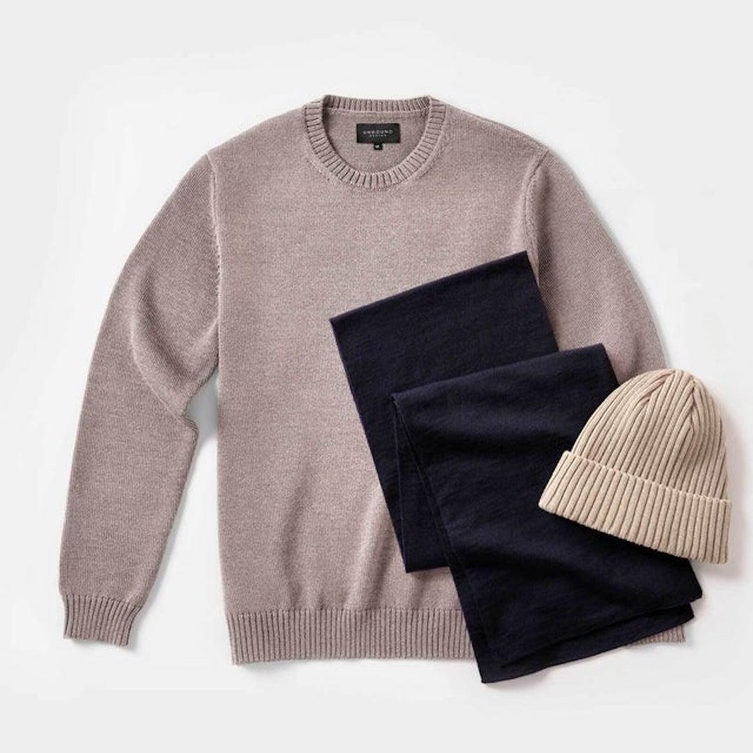 Unbound Merino winter knit bundle: sweater, hat and scarf