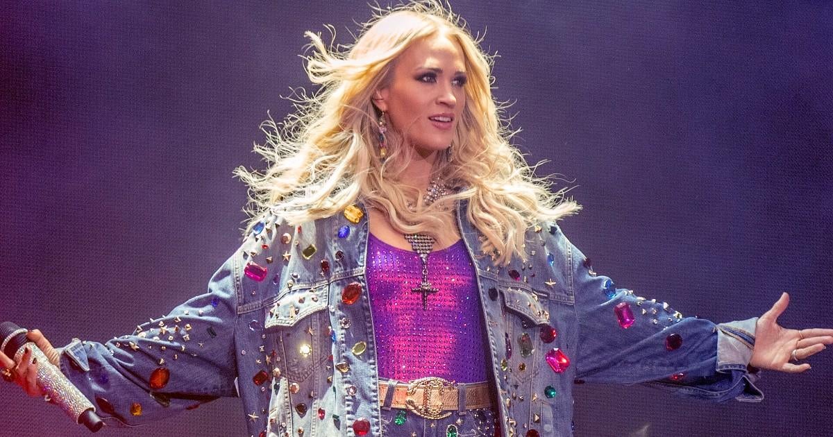 Dolce & Gabbana - Carrie Underwood wore an oversized denim jacket  embellished with multicolour crystals from #DGLight, the #DGSS22  collection, during her headlining performance at the 2022 Stagecoach  Festival. Styled by Emma