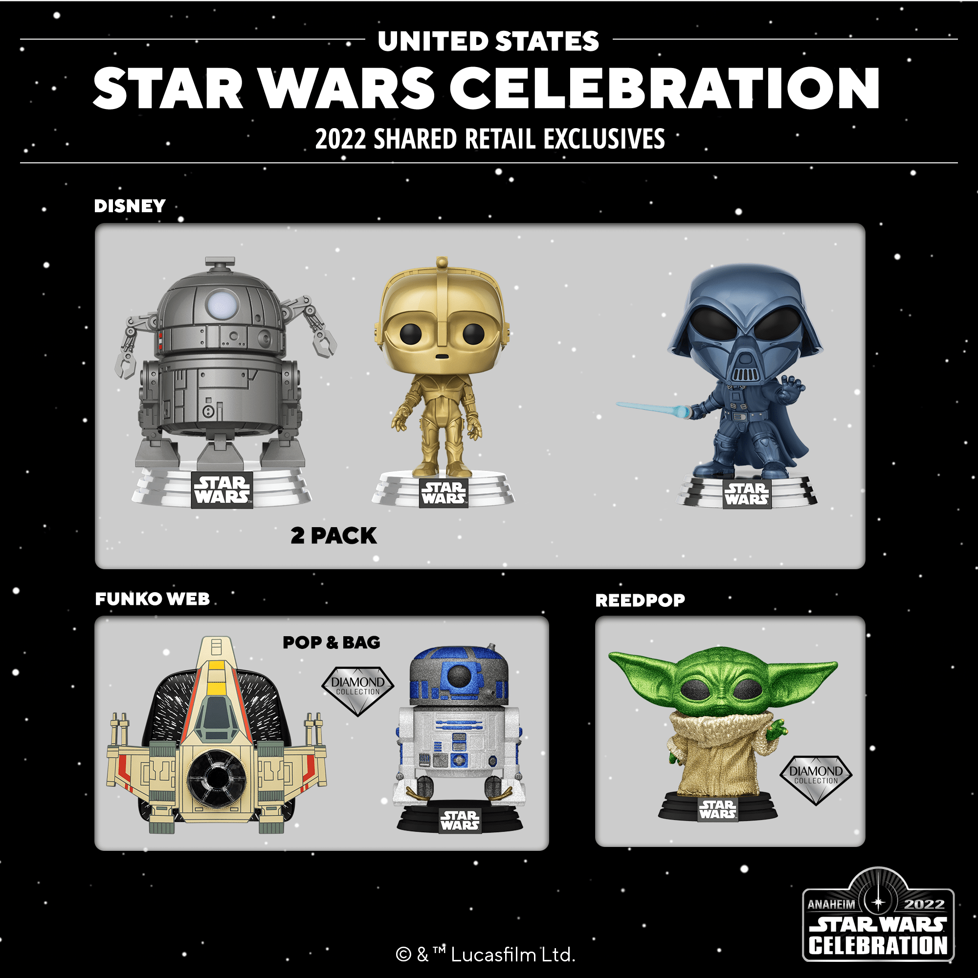 Funko Pop! Star Wars Darth Vader/Stormtrooper/Luke Skywalker/Princess  Leia/Chewbacca 2022 Galactic Convention Exclusive 5-Pack - US