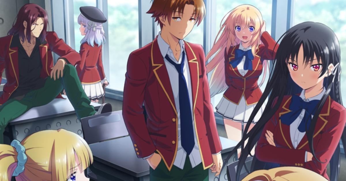 Kiyotaka Ayanokoji, protagonist of Classroom of the Elite with his class mates.