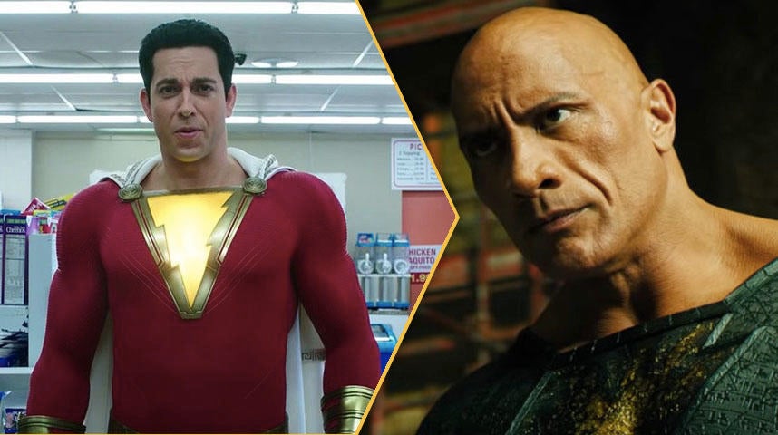 How are Black Adam and Shazam connected and why were films split