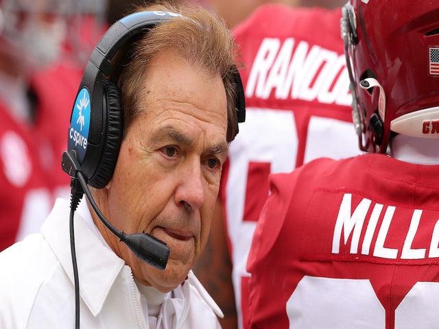 Nick Saban's Face Injured During Alabama vs. Auburn Game