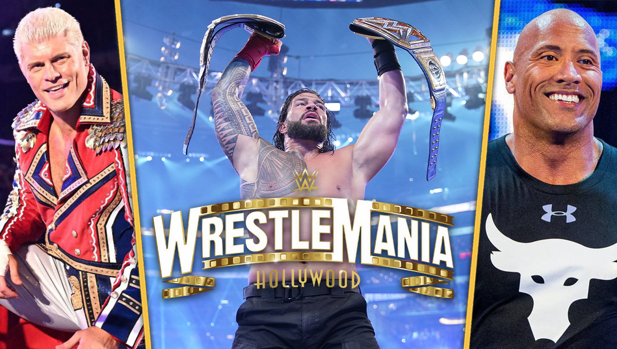 WWE WRESTLEMANIA 39 CODY RHODES THE ROCK ROMAN REIGNS