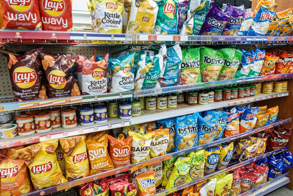 Miami Beach, Florida, convenience store junk food potato chips snack food display