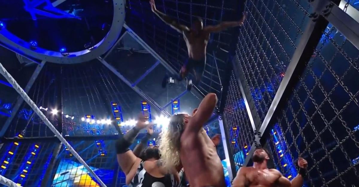 wwe-elimination-chamber-ceiling-drop-montez-ford-cage-jump-watch