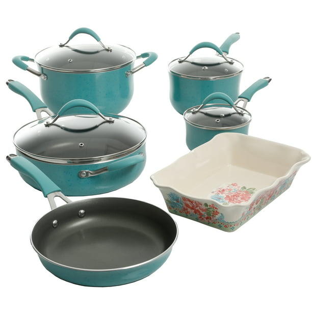 The Pioneer Woman Classic Ceramic Breezy Blossom Cookware Set, 25 Piece Set  - Yahoo Shopping