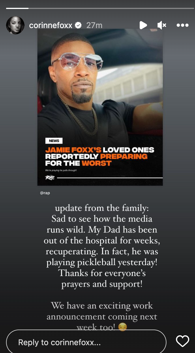 Corinne Foxx Gives Optimistic Health Update on Dad Jamie Foxx